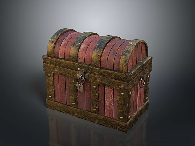 Vintage Wooden Chest With Colorful Wooden Stripes Metal Lock Rivets For Daily Necessities Storage 3d model