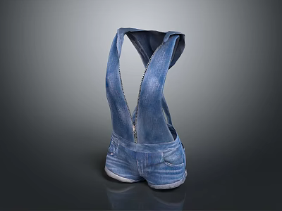 Fashionable Blue Denim Overalls With Adjustable Suspenders And Front Zipper Design 3d model
