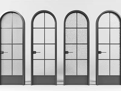 Modern Arched Interior Doors With Varied Glass Patterns And Black Frames 3d model