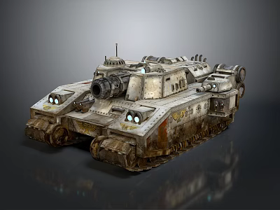 Futuristic Battle Tank with Heavy Armor Cannon Worn Tracks and Mechanical Design 3d model