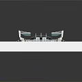 Modern Football Stadium 3D Model With Green Lawn Blue Stands And White Roof Structures