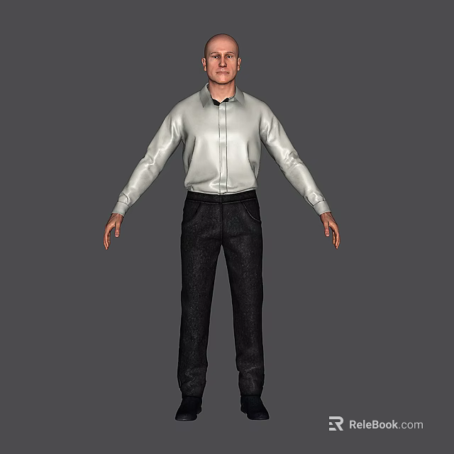 Man In White Shirt And Black Pants With Arms Outstretched On Gray Background 3d model 
