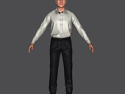 Man In White Shirt And Black Pants With Arms Outstretched On Gray Background 3d model