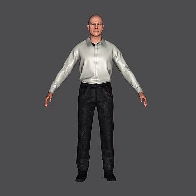 Man In White Shirt And Black Pants With Arms Outstretched On Gray Background 3d model