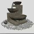 Garden Water Fountain Stone Tiered Design With Water Flowing Between Bowls Surrounded By Pebbles
