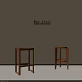 Two Wooden Bar Stools In Minimalist Interior With Light Colored Background 3d model