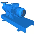 Blue Industrial Pump With Electric Motor Mounted On Metal Base Platform