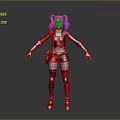Colorful Female Character With Blue Pink Pigtails Red Black Jacket Shorts Gloves And Boots
