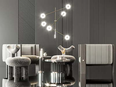Modern Elegant Sofa Coffee Table Set Interior With Metal Frame And Chandelier 3d model