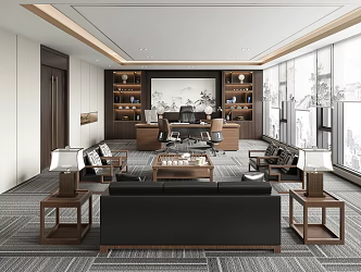 New Chinese-style Office Manager's Office President's Office Chairman's Office Desk Chair Office Sofa 3d model