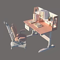 Kids Pink Study Chair With Adjustable Wheels Backrest And Desk Set
