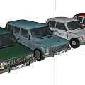 Vintage Old Cars in Four Different Colors Green Blue White Red