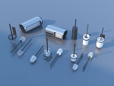 Household Cleaning Brushes And Storage Containers With Various Handle And Head Designs 3d model
