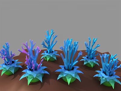 Cartoon Colorful Coral Scene With Blue Purple Stems And Green Bases 3d model