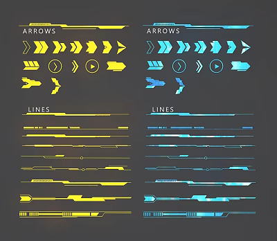 Vibrant Arrow And Line Design Elements Set In Yellow And Blue 3d model