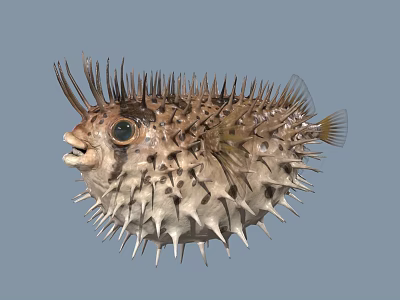 Spiky Puffer Fish Marine Life With Open Mouth And Large Eyes 3d model