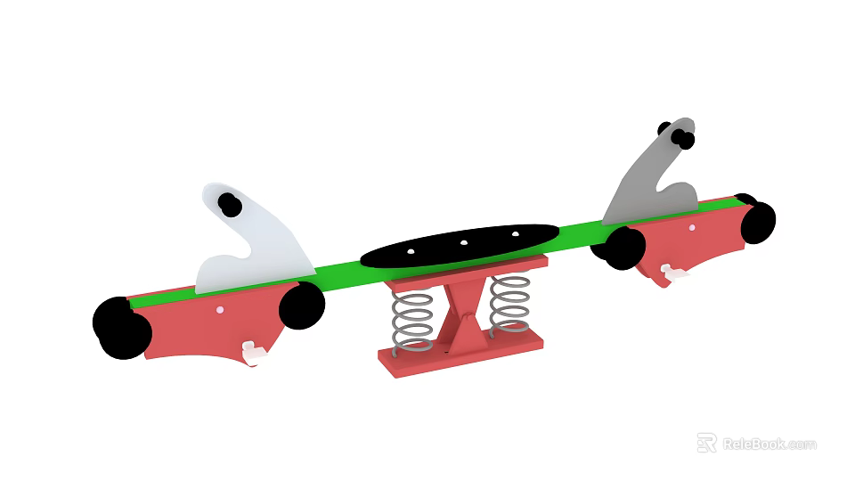 Colorful Children's Seesaw With Red Base Green Board And Animal Shaped Ends 3d model 