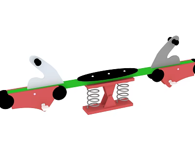 Colorful Children's Seesaw With Red Base Green Board And Animal Shaped Ends 3d model