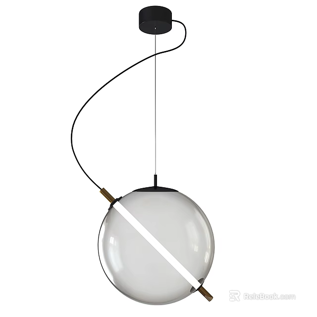 Modern Globe Pendant Light With Curved Black Cable And Glass Shade 3d model 
