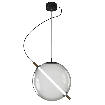 Modern Globe Pendant Light With Curved Black Cable And Glass Shade 3d model