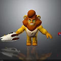 Angry Cartoon Lion With Red Mane Holding White Rocket Launcher And Colorful Ball