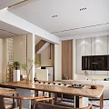 Modern Living and Dining Area Interior Design With Beige Sofa Colorful Cushions And Dining Table