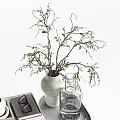 Stylish Decorative Ornament Set With Green Branches White Vase Stacked Books And Glass Jar