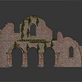 Ancient Brick Ruin Structure With Arched Openings Windows And Climbing Vines 3d model