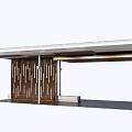 Modern Garden Landscape Pavilion With Wooden Strip Walls Green Roof And Bench