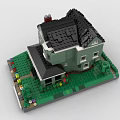 Building Blocks Green Two Story House With Black Roof Lawn Colorful Flowers and Tree