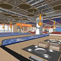 Modern Hotpot Restaurant Interior With Wooden Partitions Dining Tables And Lighting Design