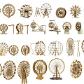 Various Wooden and Metal Garden Ornaments Including Windmill and Waterwheel Decorative Pieces