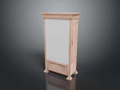 Light Colored Wooden Cabinet with Mirror and Carved Base Details in Traditional Style 3d model