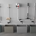 Various Wall Mounted Cleaning Tools and Storage Bins for Home Use