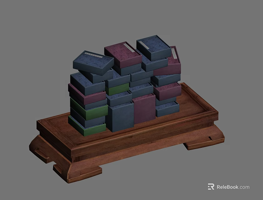 Wooden Desk with Stacked Colorful Blocks on Tray Structure Design 3d model 
