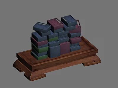 Wooden Desk with Stacked Colorful Blocks on Tray Structure Design 3d model