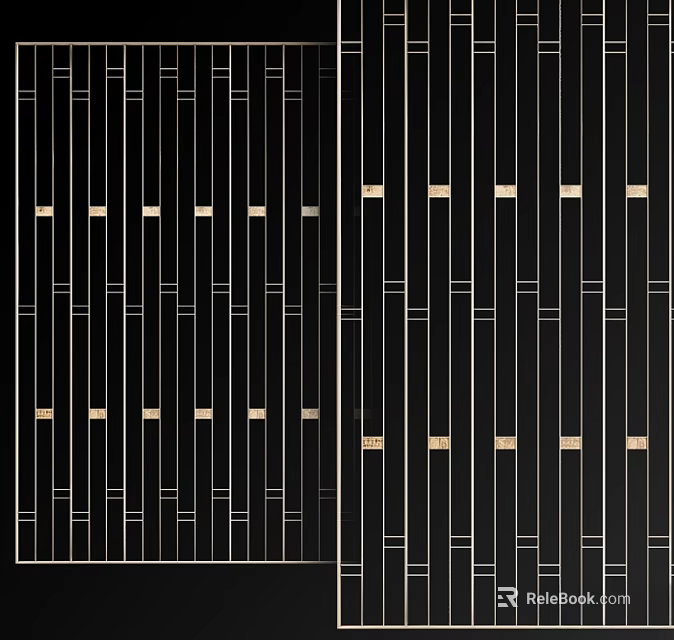 Modern Black Wall Decor with Gold Geometric Lines and Square Patterns 3d model