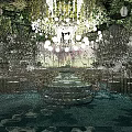 Luxurious Banquet Hall Setup With Hanging Greenery Chandeliers Round Tables And Soft Lighting