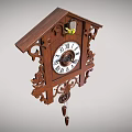 Wooden Cuckoo Clock With Carved Design Roman Numeral Dial And Pendulum