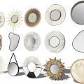 Various Decorative Mirrors with Round Irregular Shapes and Gold Metal Frames 3d model