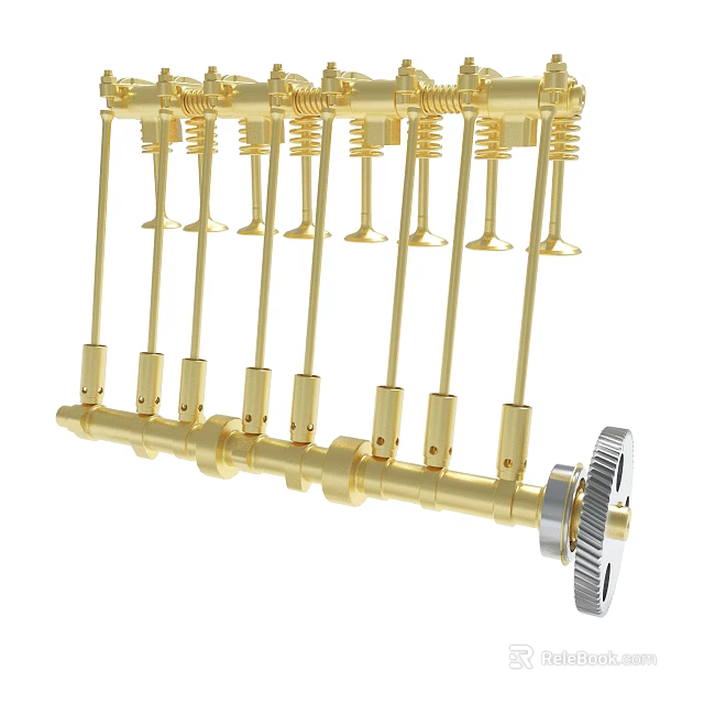 Golden Precision Mechanical Components With Multiple Rods And Gear For Industrial Use 3d model 