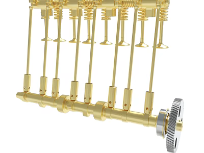 Golden Precision Mechanical Components With Multiple Rods And Gear For Industrial Use 3d model