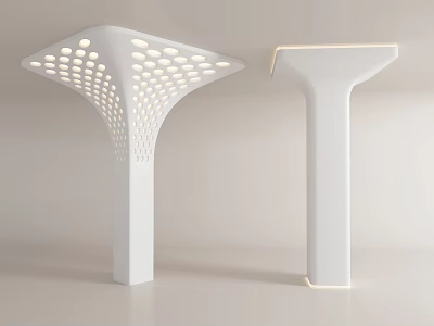 Modern White Decorative Columns Two Styles With Perforated Top And Illuminated Edge Design 3d model