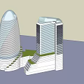 Modern Architectural Design With Conical And Rectangular Tall Buildings And Green Platform 3d model
