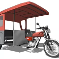 Red Canopy Motor Tricycle With Gray Seats And Motorcycle Front Design