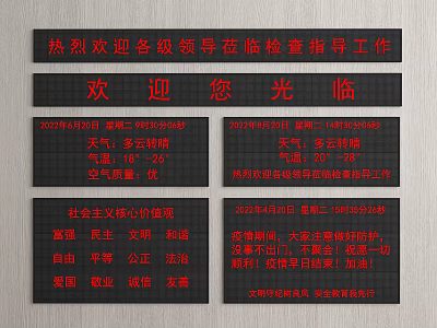 Red Propaganda Slogans Display Board Featuring Welcome Messages Core Values And Weather Info 3d model