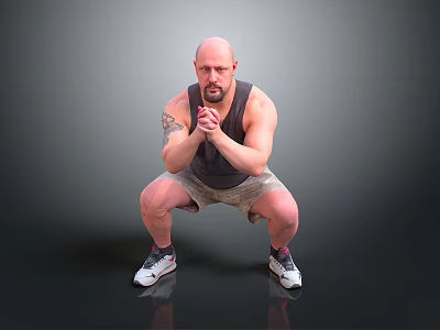 Man Doing Squats In Sleeveless Tank Top With Arm Tattoo And Sneakers 3d model