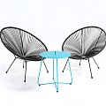 Modern Outdoor Furniture Set With Black Rattan Chairs And Blue Round Table