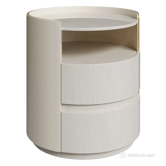 Beige Modern Bedside Table With Two Drawers Minimalist Design For Bedroom Storage 3d model 