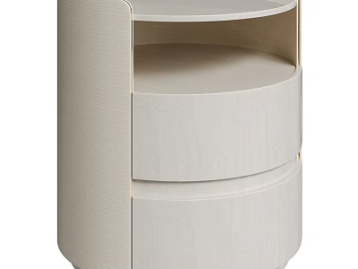 Beige Modern Bedside Table With Two Drawers Minimalist Design For Bedroom Storage 3d model